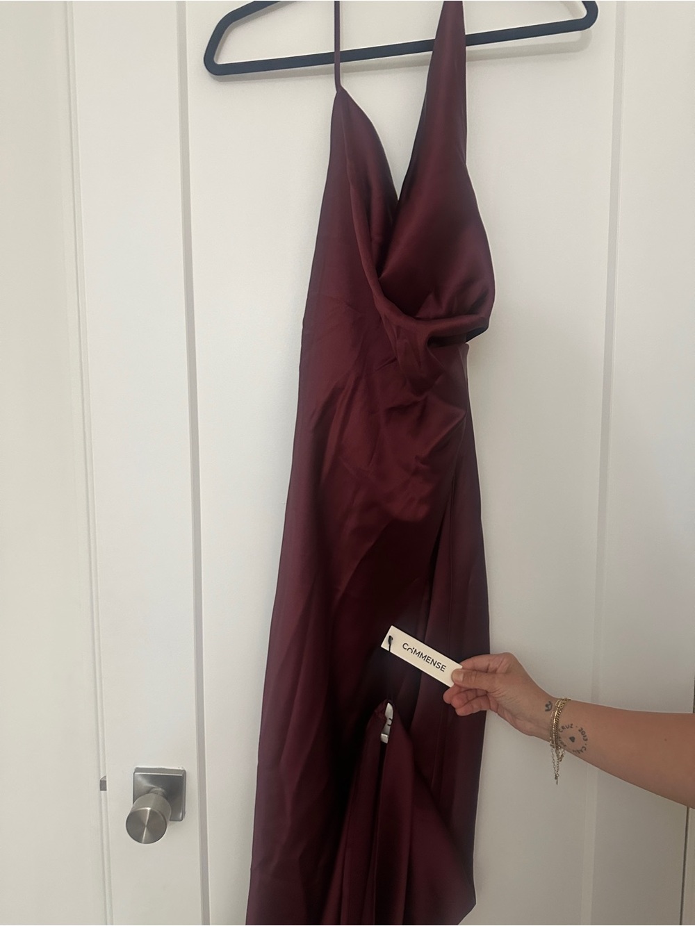 Commense Burgundy Strapless Satin Cowl Slip Dress